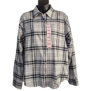 Cg.l.cg Shirt Women's Black Gray White Plaid Flannel Button Up Size M NWT